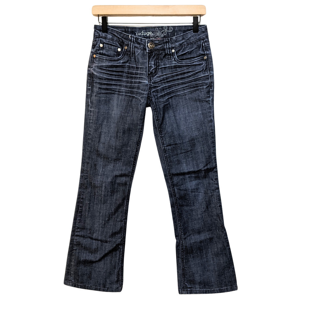 Refuge Jeans Juniors 3S Blue Low Rise Bootcut Dark Wash Boot Cut 3 Short Womens